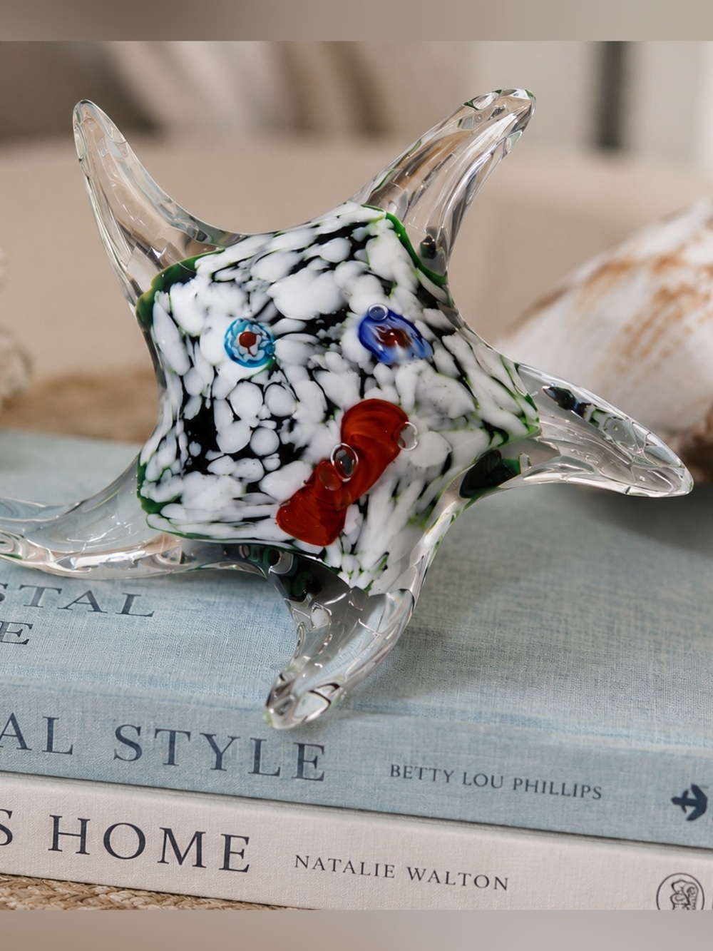 Hand Blown Art Glass Starfish Paperweight Coastal Beach Nautical Decor Clear